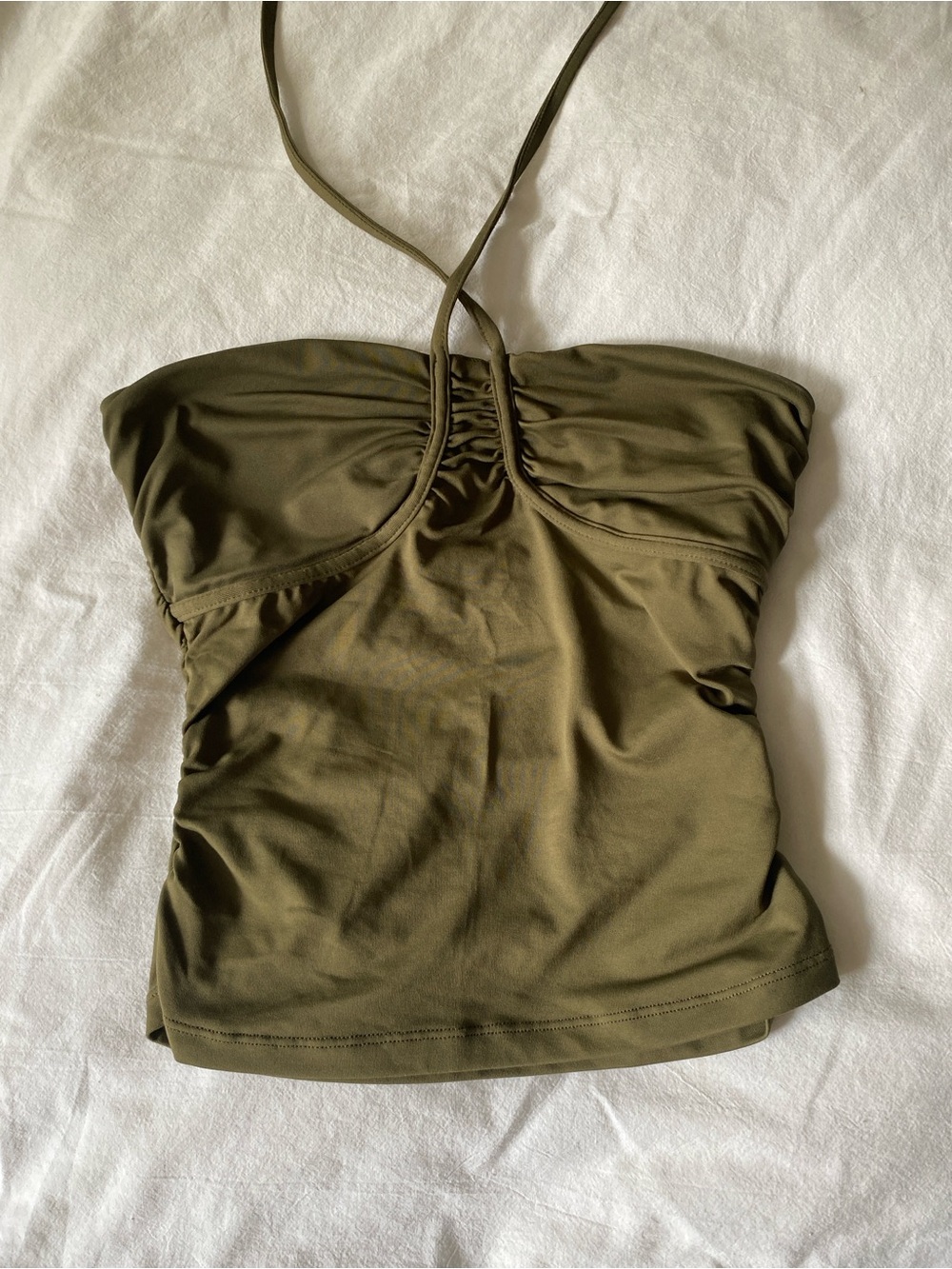 Women's Olive Halter Ruched Camisole